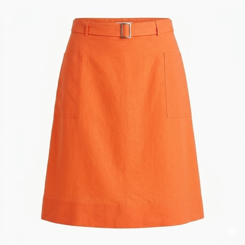 NEW Misook Women's MEDIUM Orange Belted A-Line Skirt Front Pockets Knee Length